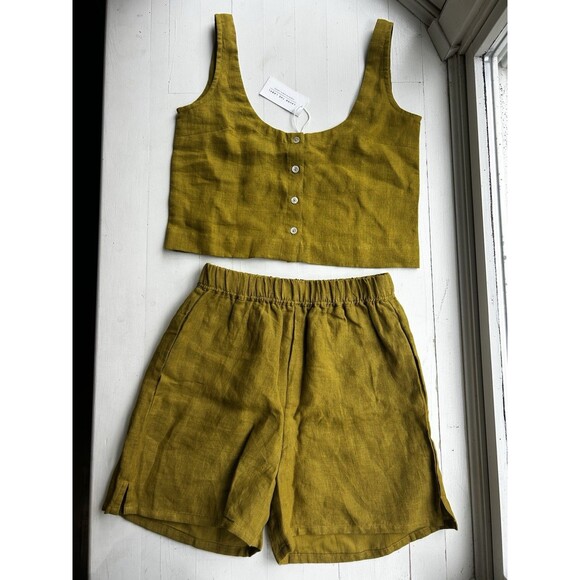 Laude the Label Other - Laude The Label 100% Organic Linen Tank and Shorts Set Mustard Green Size XS/S